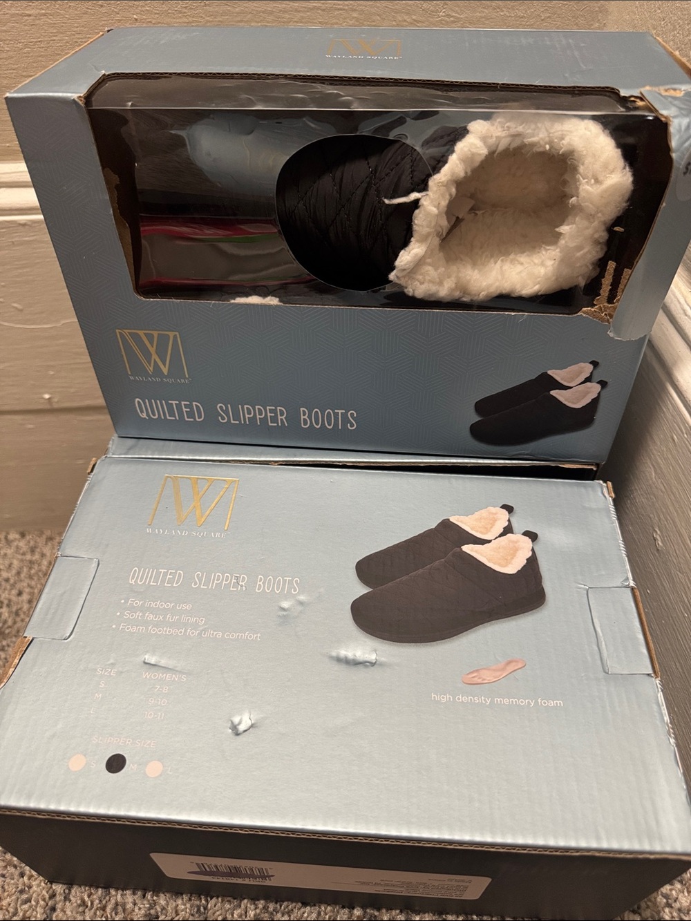 Women's Quilted Black Slipper Booties with Plush Lining